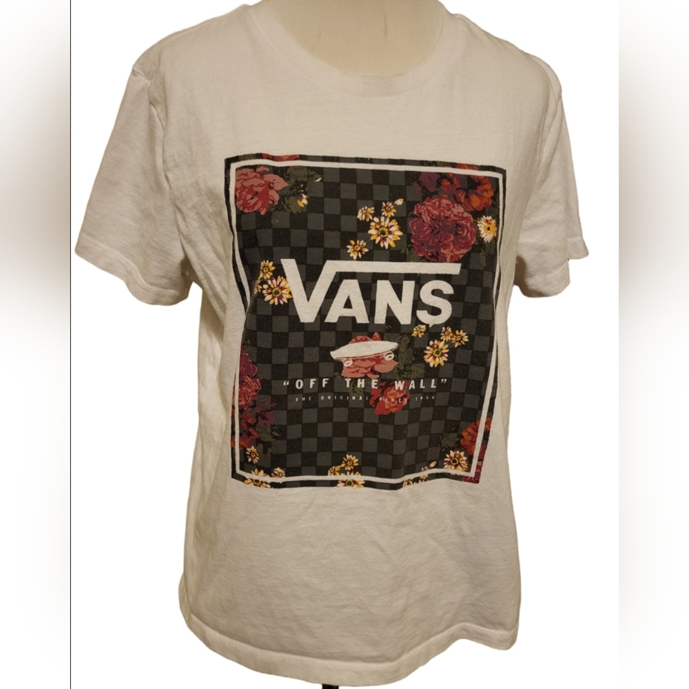 Vans WM Boxed Botanical White Tee with Floral Graphic, Size Large